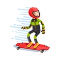 Teen kid longboard rider in protective gear riding