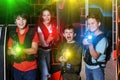 teen kids with laser guns during lasertag game Royalty Free Stock Photo