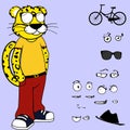 teen leopard character cartoon wearing hipster clothing style expressions pack collection
