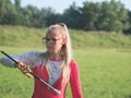 Teen Majorette Girl Twirling Baton Outdoors Royalty Free Stock Photo