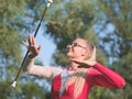 Teen Majorette Girl Twirling Baton Outdoors Royalty Free Stock Photo