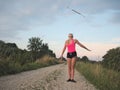 Teen Majorette Girl Twirling Baton Outdoors Royalty Free Stock Photo