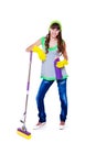 Teen with mop and cleanser Royalty Free Stock Photo
