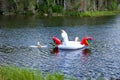 Teen paddle boarding to a huge inflatable unicorn floaty in the middle of a lake upper peninsula michigan