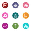 Teen playground icons set, flat style