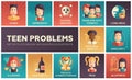 Teen problems- flat design icons set