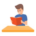 Teen reading icon, cartoon style