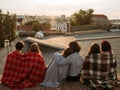 Teen relationship rooftop diverse couples dating Royalty Free Stock Photo