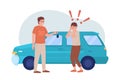 Teen scared of driving 2D vector isolated illustration