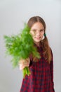 Teen showing herbs. healthy food, vegetarianism