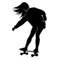 Teen skate silhouette. in action skatboarder shadow