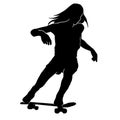 Teen skate silhouette. in action skatboarder shadow