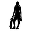 Teen skate silhouette. in pose skater shadow