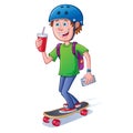 Teen Skateboarder with Backpack