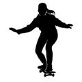 Teen skating silhouette. in action skatboarder shadow