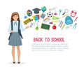 Teen student girl and school supplies. Royalty Free Stock Photo