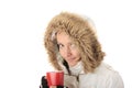 Teen winter girl drinking Royalty Free Stock Photo