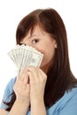 Teen woman with dollars. Royalty Free Stock Photo