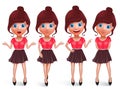 Teen woman vector characters set. Fashion girl model with trendy clothes