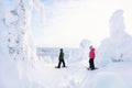 Teenaders hiking in snowshoes Royalty Free Stock Photo