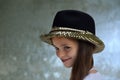 Teenage actress with luxury hat Royalty Free Stock Photo