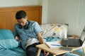 Teenage of asian boy boring to study Royalty Free Stock Photo