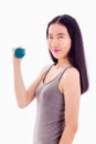 Teenage Asian girl holding dumbbell Royalty Free Stock Photo