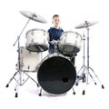 Teenage boy behind drum kit in studio Royalty Free Stock Photo