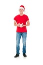 Teenage boy in a Christmas hat and red shirt Royalty Free Stock Photo