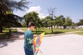 Teenage Boy flying kite on a sunny day Royalty Free Stock Photo