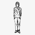 Teenage boy, hand sketch ink pen fictional character. Flat vector illustration isolated on white