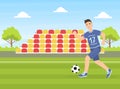 Teenage Boy Kicking a Soccer Ball, Guy Doing Physical Activity Outdoors Vector Illustration