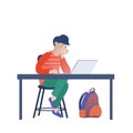 Teenage boy, kid looking at laptop screen, coding
