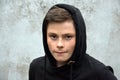 Teenage boy in black hoodie Royalty Free Stock Photo