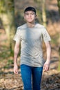 Teenage boy outside on a bright Spring day Royalty Free Stock Photo