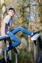 Teenage boy outside on a bright Spring day Royalty Free Stock Photo