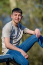 Teenage boy outside on a bright Spring day Royalty Free Stock Photo