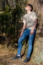 Teenage boy outside on a bright Spring day Royalty Free Stock Photo