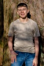 Teenage boy outside on a bright Spring day Royalty Free Stock Photo