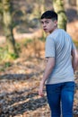 Teenage boy outside on a bright Spring day Royalty Free Stock Photo