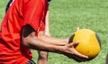 Athlete catching a medicine ball