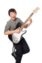 Rockin out. A teenage boy playing a n electric guitar. Royalty Free Stock Photo