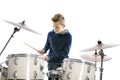Teenage boy plays drums in studio Royalty Free Stock Photo