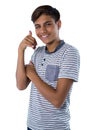 Teenage boy pretending to talk on a cell phone Royalty Free Stock Photo