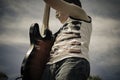 Teenage Boy Playing Guitar Against a Cloudy Sky Royalty Free Stock Photo