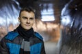 Teenage boy in a salt mine tunnel Royalty Free Stock Photo