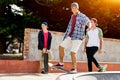 Teenage boy skateboarding outdoors Royalty Free Stock Photo