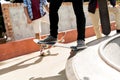 Teenage boy skateboarding outdoors Royalty Free Stock Photo