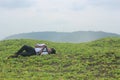 Teenage boy sleeping on grass Royalty Free Stock Photo