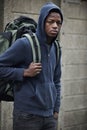 Teenage Boy On The Streets With Rucksack Royalty Free Stock Photo